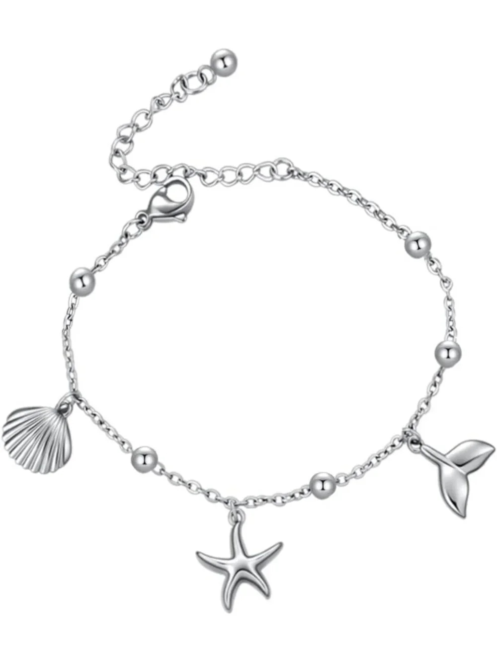 14k Gold Plated Ocean Charm Bracelet with Starfish & Seashell for Women
